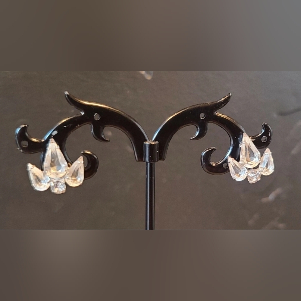 Vintage Small Rhinestone Sterling Screw-Back Earrings * Read Details